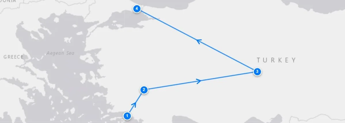 Marmaris Pamukkale To Cappadocia route map